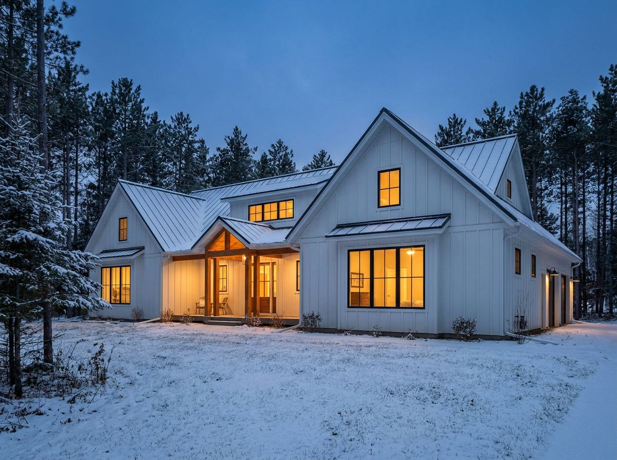 Custom home at winter dusk near Hermantown, MN