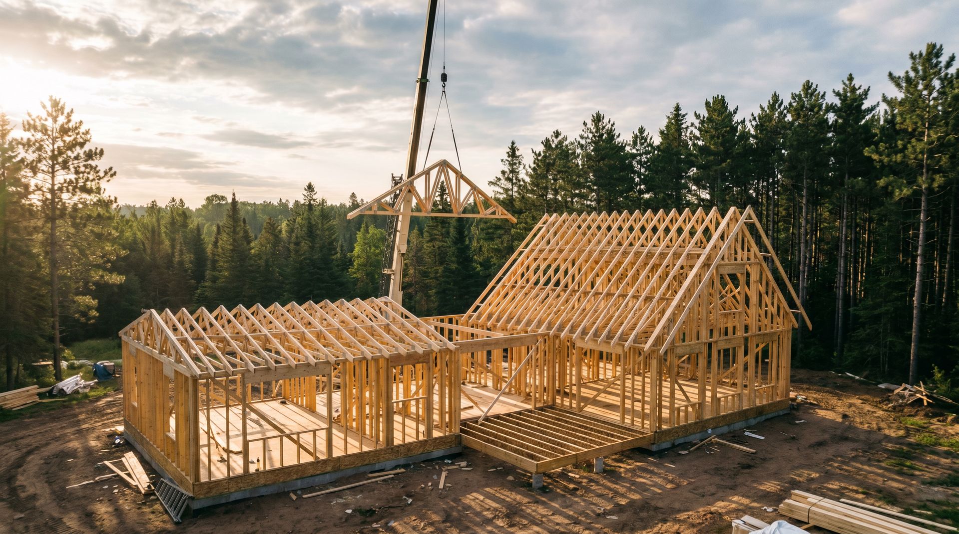 House framing under construction on a ProCon job site in Northern Minnesota