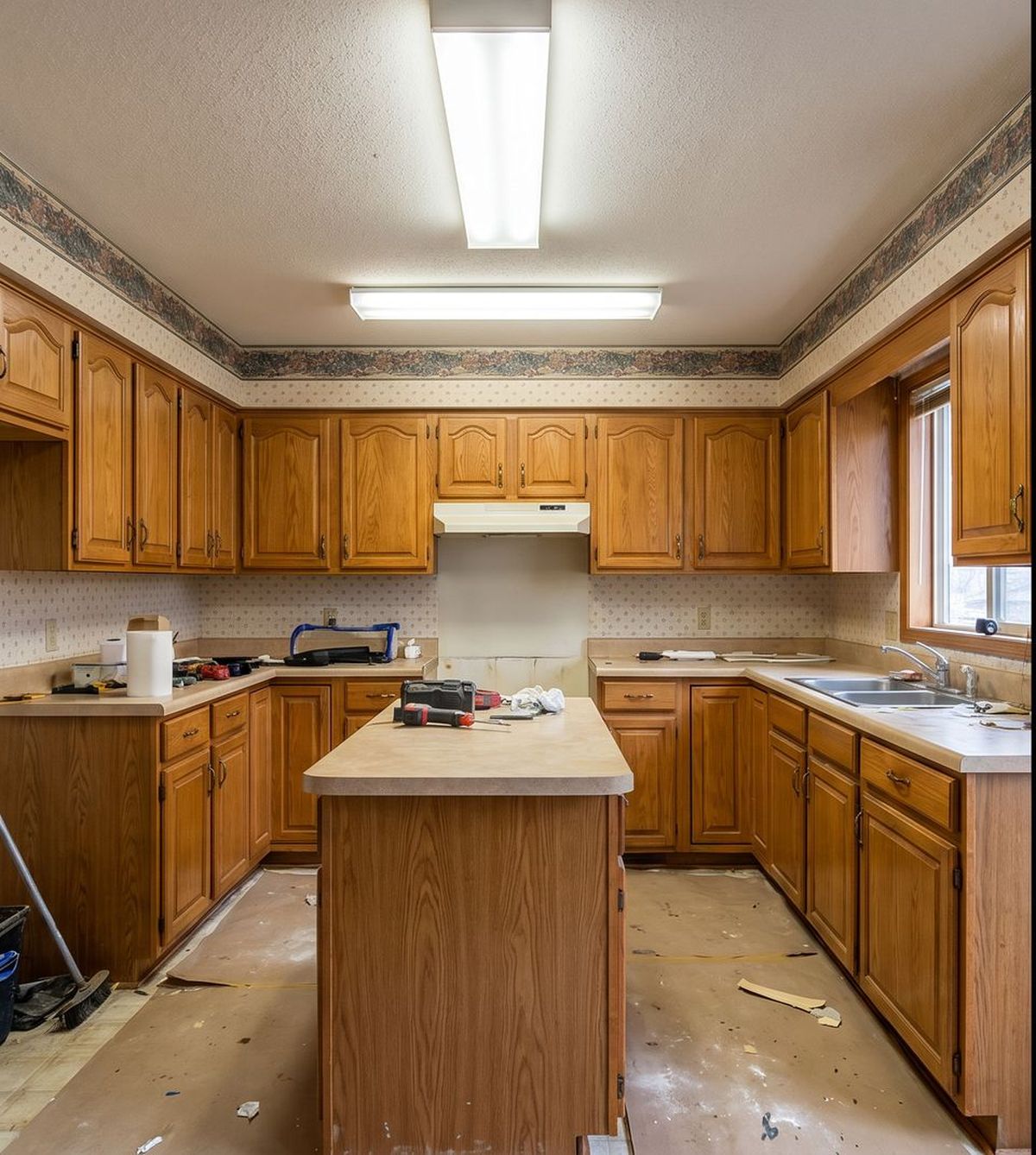 Kitchen before remodeling — dated cabinets and finishes