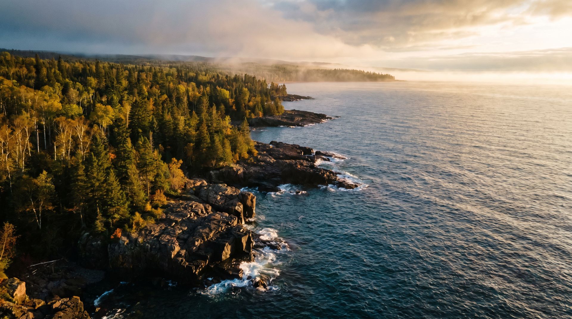 Aerial view of the North Shore of Lake Superior near Duluth, Minnesota