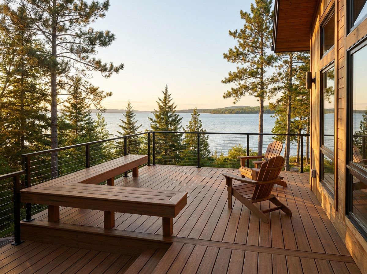 Thermally modified wood deck overlooking Lake Superior on the North Shore near Silver Bay, MN