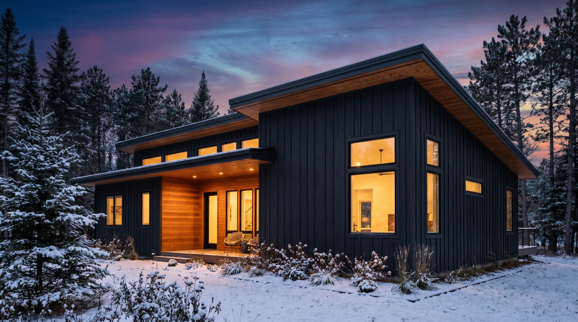 Custom home at twilight near Grand Rapids, MN